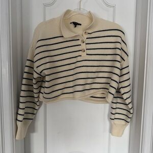 Forever 21 Cream Striped Cropped Sweater Polo Size M